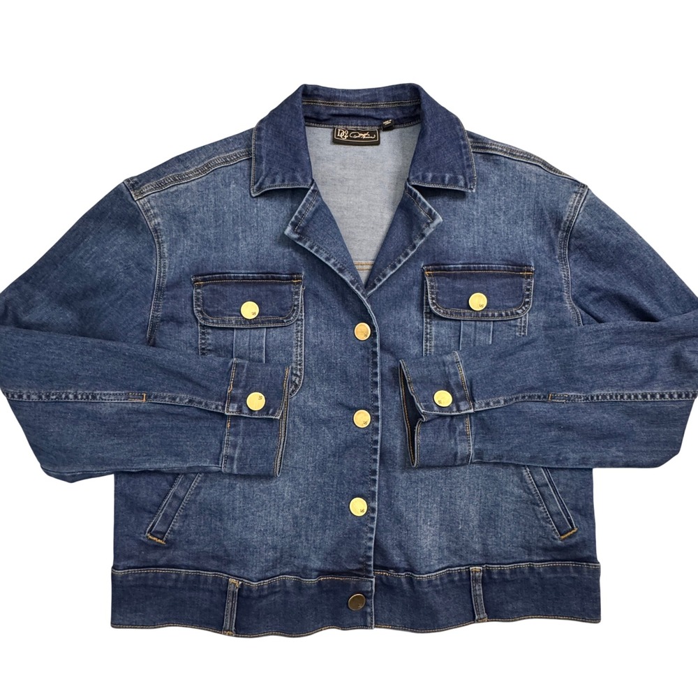 DG2 Diane Gilman Denim Jacket Women's Size Medium‎ Gold Button Jean Jacket